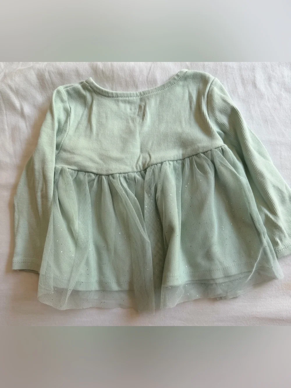 Carter's Mint Green Sparkling Long-Sleeve Tulle Top & Cream Mouse Tulle Hem Tee